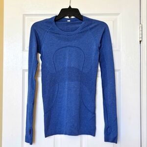 Lululemon - Blue Striped Swiftly Tech Long-Sleeved Stretchy Shirt with Thumb